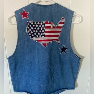 Vintage Apache West womens SZ M Denim USA Star- Flag Embellished Vest